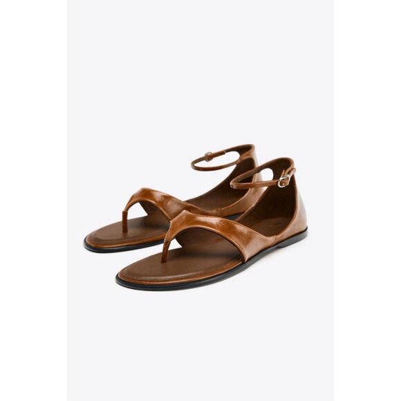 ZARA LEATHER TOE POST SANDALS - Picture 1 of 5